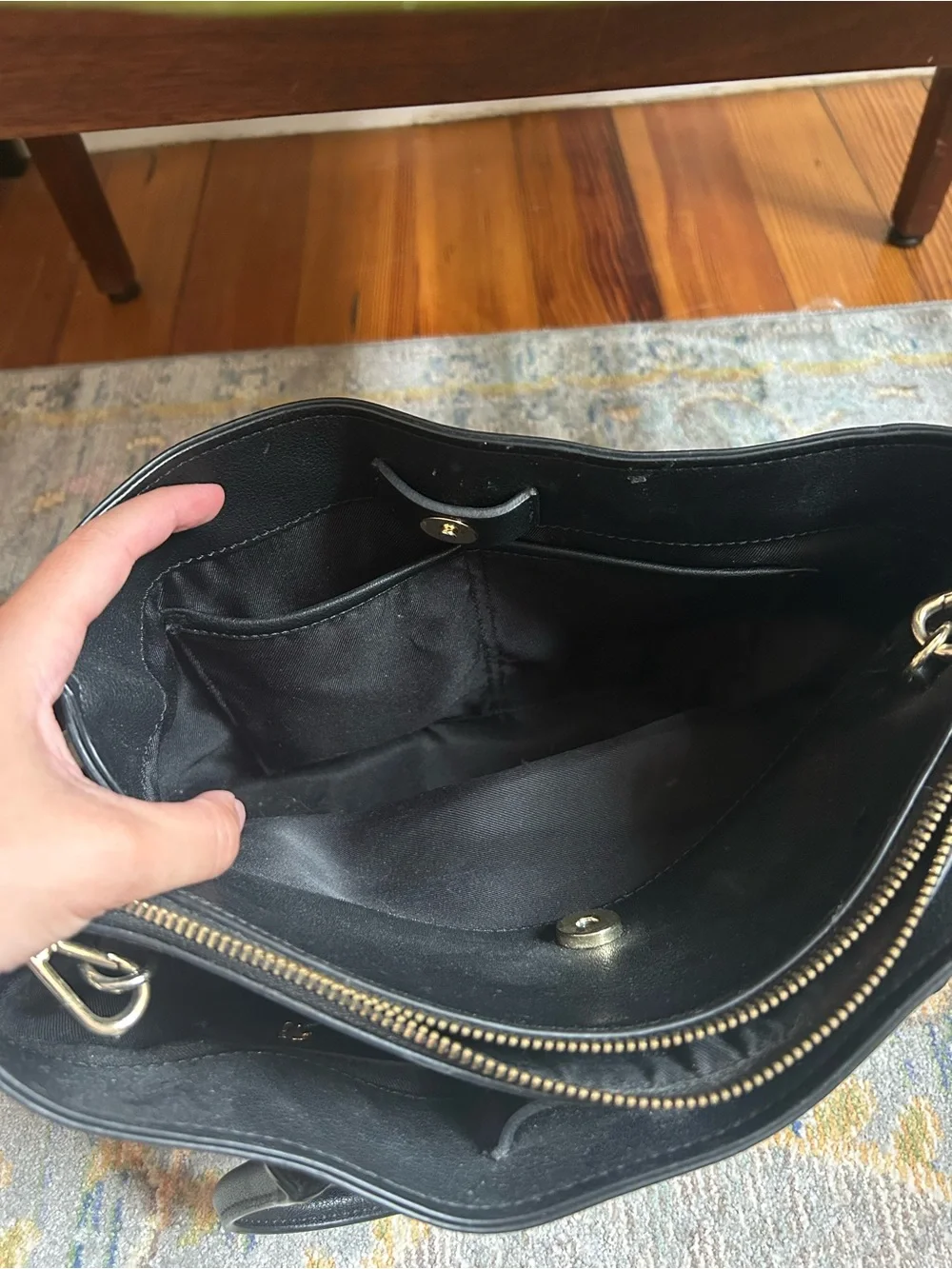 Nine West Black Satchel with Gold-Tone Hardware